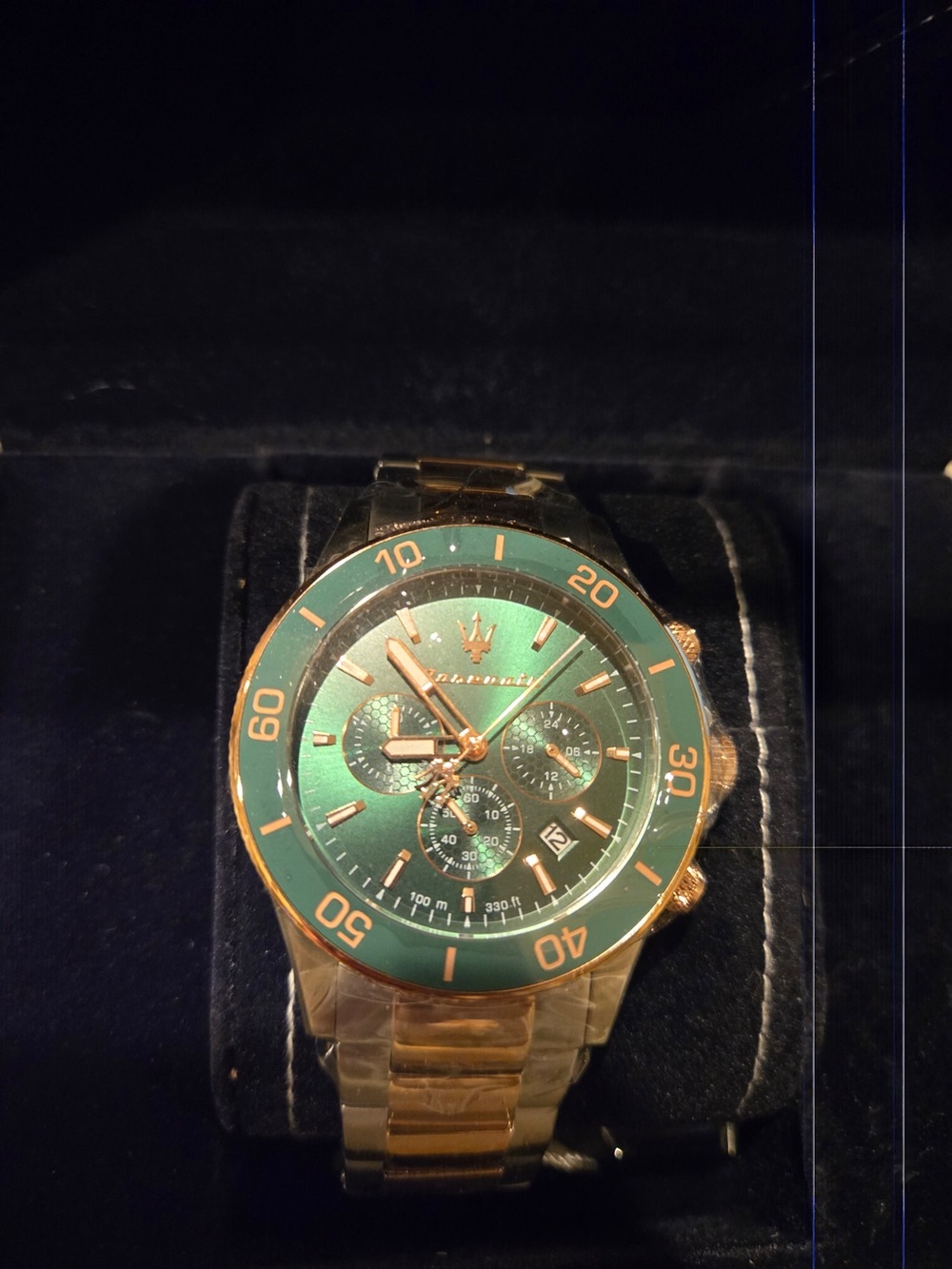 New 2026 Maserati Green and Silver Watch with Gold Accents